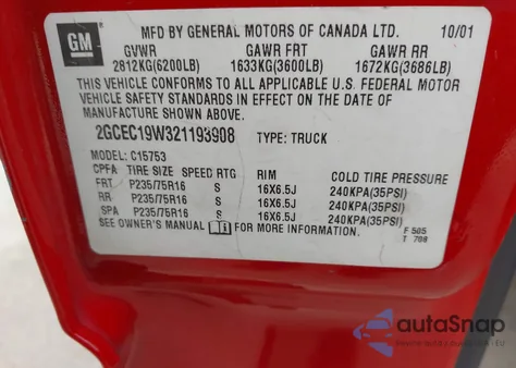 2002 Chevrolet Silverado 1500 Ls из США, поврежденный, VIN 2GCEC19W321193908